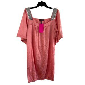 Just Sweet Womens Medium Cotton Blend Pink Sequin Strap Short Sleeve Dress